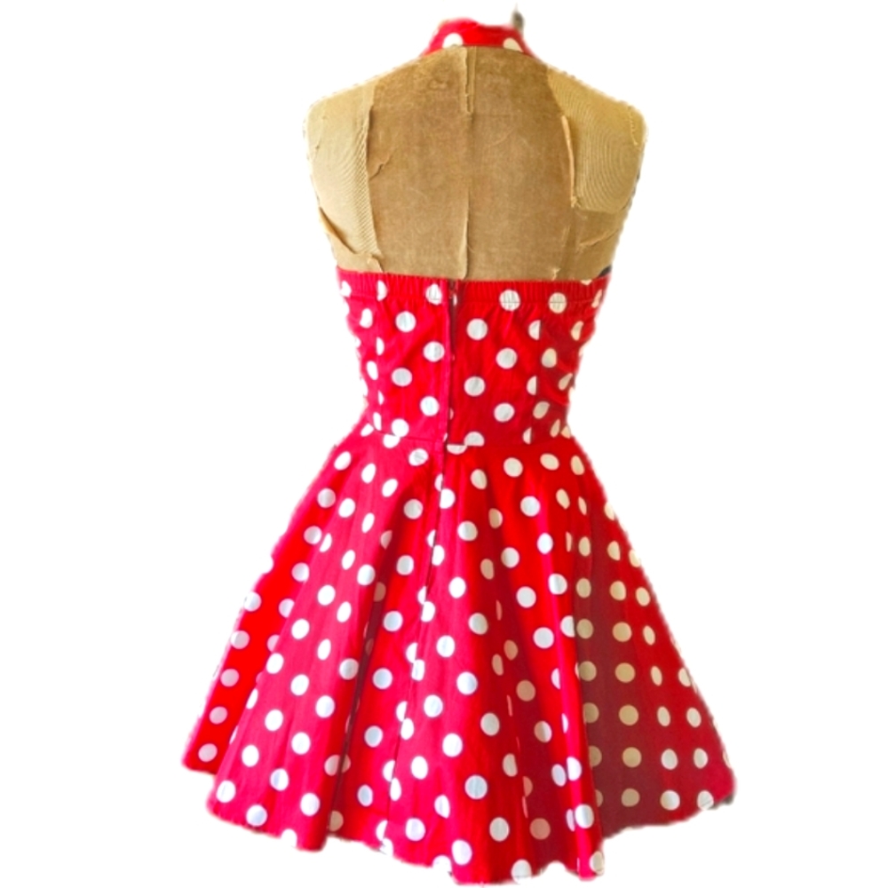 Vintage Red Polka Dot Halter Dress - Picture 4 of 8